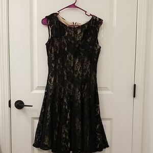 Danny & Nicole Black Lace Tan Lining Fit & Flare Cocktail Dress
